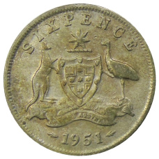 Монета 6 пенсов 1951 года Австралия (аверс)