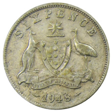 Монета 6 пенсов 1948 года Австралия (аверс)