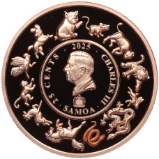 Монета 25 центов 2025 года Самоа «Китайский гороскоп — Год змеи (Кшитигарбха)» (реверс)