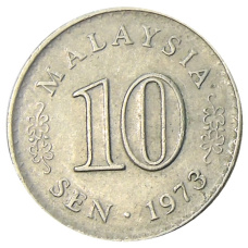Монета 10 сен 1973 года Малайзия (аверс)