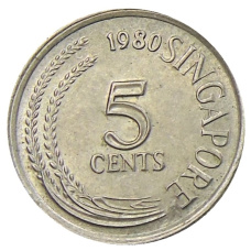 Монета 5 центов 1980 года Сингапур (аверс)