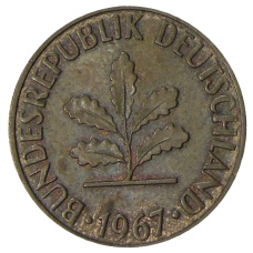 Монета 2 пфеннига 1967 года D Германия (аверс)
