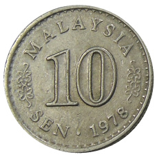 Монета 10 сен 1978 года Малайзия (аверс)
