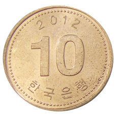 Монета 10 вон 2012 года Южная Корея (аверс)