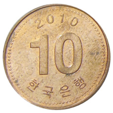 Монета 10 вон 2010 года Южная Корея (аверс)