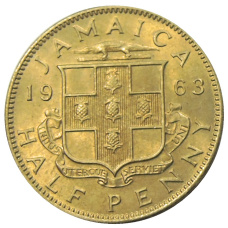 Монета 1/2 пенни 1963 года Ямайка (аверс)