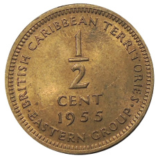Монета 1/2 цента 1955 года Британские Восточные Карибы (аверс)