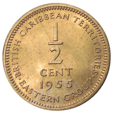 Монета 1/2 цента 1955 года Британские Восточные Карибы (аверс)