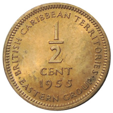 Монета 1/2 цента 1955 года Британские Восточные Карибы (аверс)