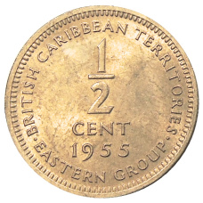 Монета 1/2 цента 1955 года Британские Восточные Карибы (аверс)