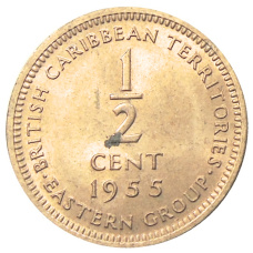 Монета 1/2 цента 1955 года Британские Восточные Карибы (аверс)