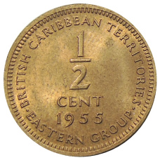 Монета 1/2 цента 1955 года Британские Восточные Карибы (аверс)