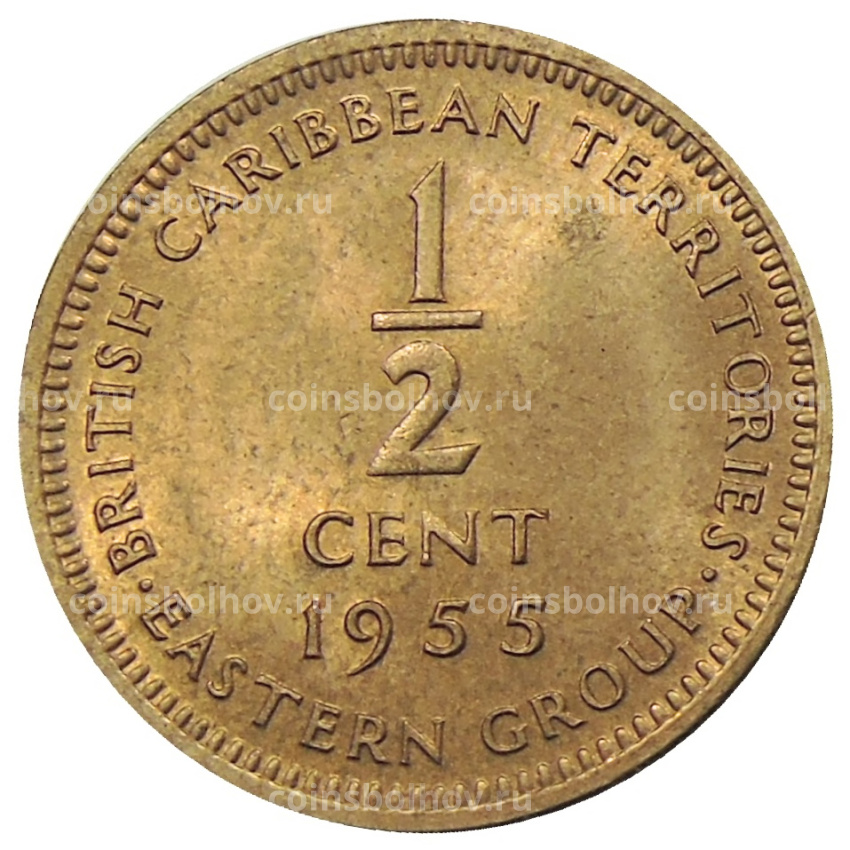Монета 1/2 цента 1955 года Британские Восточные Карибы