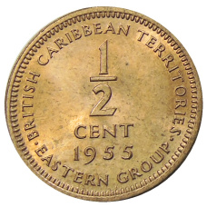 Монета 1/2 цента 1955 года Британские Восточные Карибы (аверс)