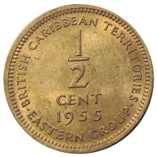 Монета 1/2 цента 1955 года Британские Восточные Карибы (аверс)