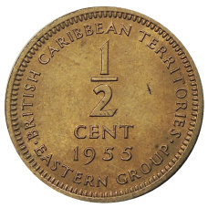 Монета 1/2 цента 1955 года Британские Восточные Карибы (аверс)