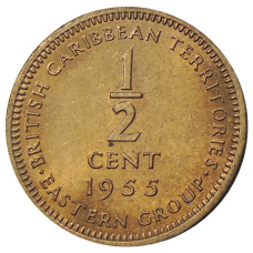 Монета 1/2 цента 1955 года Британские Восточные Карибы (аверс)