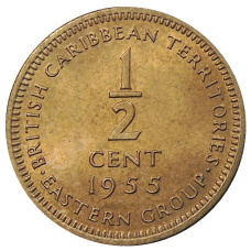 Монета 1/2 цента 1955 года Британские Восточные Карибы (аверс)