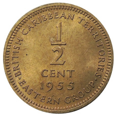 Монета 1/2 цента 1955 года Британские Восточные Карибы (аверс)