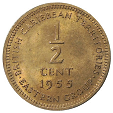 Монета 1/2 цента 1955 года Британские Восточные Карибы (аверс)