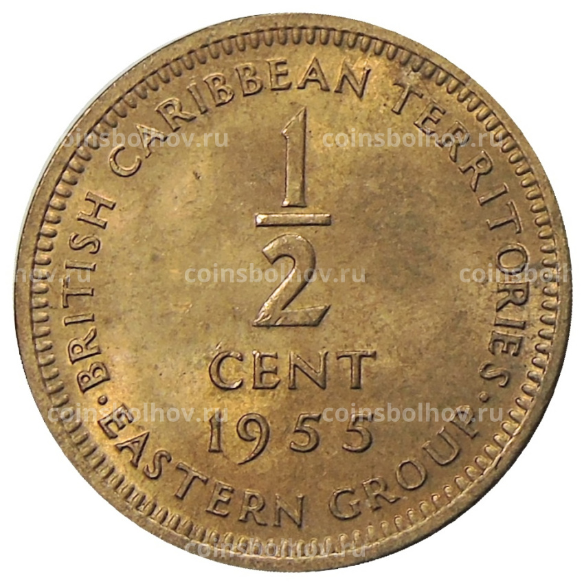 Монета 1/2 цента 1955 года Британские Восточные Карибы