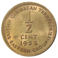 Монета 1/2 цента 1955 года Британские Восточные Карибы (аверс)
