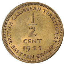 Монета 1/2 цента 1955 года Британские Восточные Карибы (аверс)