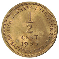 Монета 1/2 цента 1955 года Британские Восточные Карибы (аверс)