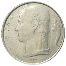 Монета 5 франков 1978 года Бельгия — Надпись на французском (BELGIQUE) (аверс)