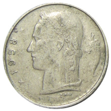 Монета 1 франк 1958 года Бельгия — Надпись на фламандском (BELGIE) (аверс)