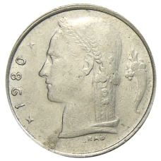 Монета 1 франк 1980 года Бельгия — Надпись на фламандском (BELGIE) (аверс)