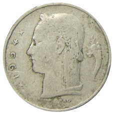 Монета 1 франк 1954 года Бельгия — Надпись на французском (BELGIQUE) (аверс)