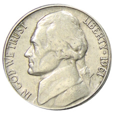 Монета 5 центов 1961 года D США (аверс)