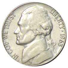 Монета 5 центов 1963 года D США (аверс)