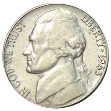 Монета 5 центов 1963 года D США (аверс)