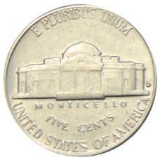 Монета 5 центов 1963 года D США (реверс)