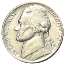 Монета 5 центов 1987 года D США (аверс)