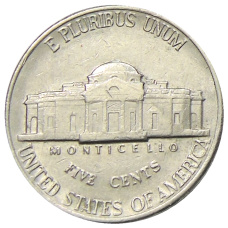 Монета 5 центов 1987 года D США (реверс)