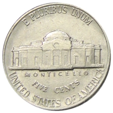 Монета 5 центов 1987 года D США (реверс)