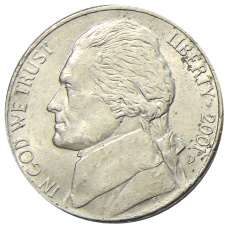 Монета 5 центов 2001 года D США (аверс)