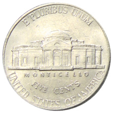 Монета 5 центов 2001 года D США (реверс)