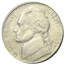 Монета 5 центов 1995 года D США (аверс)