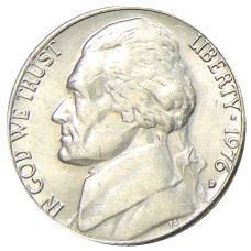 Монета 5 центов 1976 года D США (аверс)