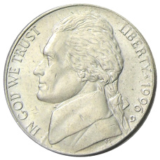 Монета 5 центов 1996 года D США (аверс)
