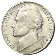 Монета 5 центов 1977 года D США (аверс)