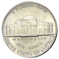 Монета 5 центов 1977 года D США (реверс)