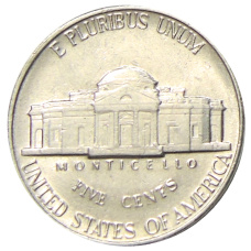 Монета 5 центов 1991 года D США (реверс)
