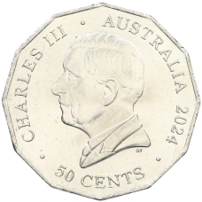 Монета 50 центов 2024 года Австралия «50 лет Национальному комитету по празднованию Дня аборигенов и островитян» (реверс)