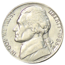 Монета 5 центов 1986 года D США (аверс)