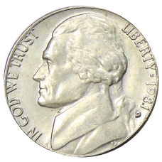 Монета 5 центов 1981 года D США (аверс)